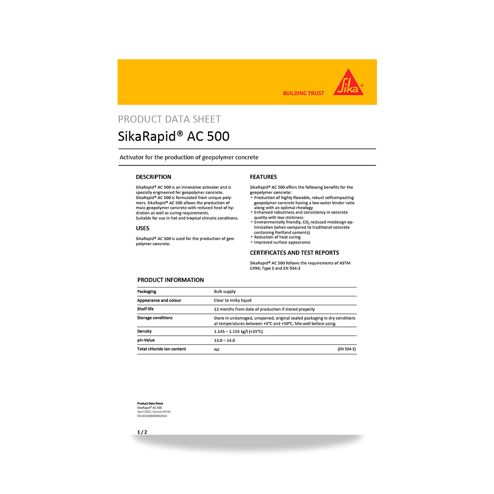 صورة منتج إضافة خرسانية لتحسين الخواص وتقليل المياه (Admixture) سيكا (Sika) موديل SikaRapid AC 500 - كود الصنف reemco-2027-1444395 - ماركة يباع من خلال reemco - توريد وتصوير حصري لشركة ريمكو القابضة السعودية