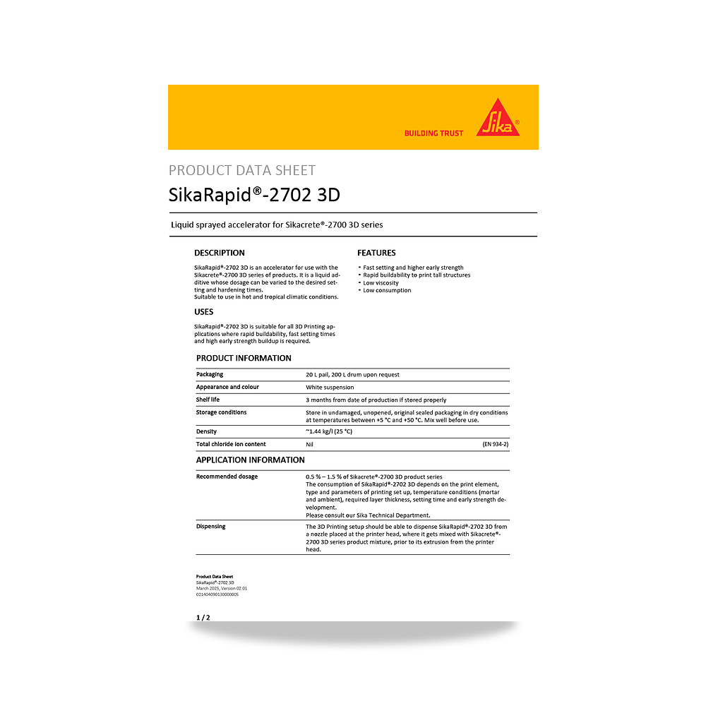 صورة منتج إضافة خرسانية لتحسين الخواص وتقليل المياه (Admixture) سيكا (Sika) موديل SikaRapid-2702 3D - كود الصنف reemco-2027-1444397 - ماركة يباع من خلال reemco - توريد وتصوير حصري لشركة ريمكو القابضة السعودية