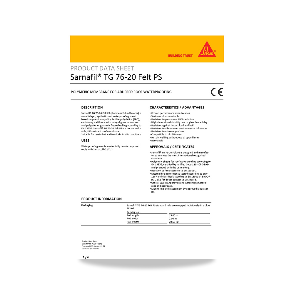 صورة منتج مسامير وبراغي وفيشر وخوابير سيكا (Sika) موديل Sarnafil TG 76-20 Felt PS - كود الصنف reemco-2027-1444417 - ماركة يباع من خلال reemco - توريد وتصوير حصري لشركة ريمكو القابضة السعودية