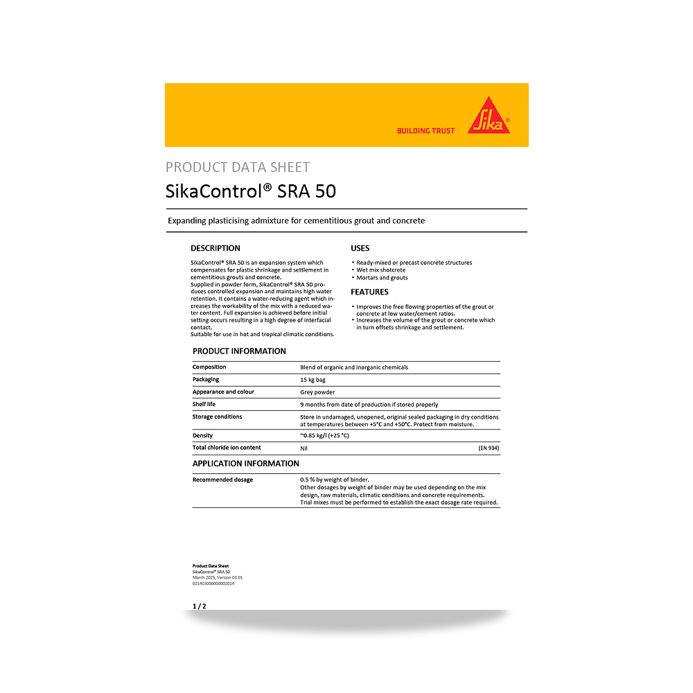 صورة منتج مسامير وبراغي وفيشر وخوابير سيكا (Sika) موديل SikaControl SRA 50 - كود الصنف reemco-2027-1444435 - ماركة يباع من خلال reemco - توريد وتصوير حصري لشركة ريمكو القابضة السعودية