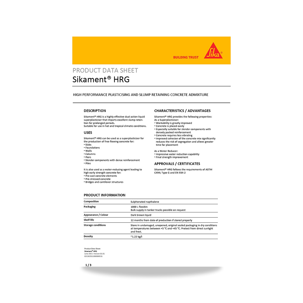 صورة منتج إضافة خرسانية لتحسين الخواص وتقليل المياه (Admixture) سيكا (Sika) موديل Sikament HRG - كود الصنف reemco-2027-1444442 - ماركة يباع من خلال reemco - توريد وتصوير حصري لشركة ريمكو القابضة السعودية