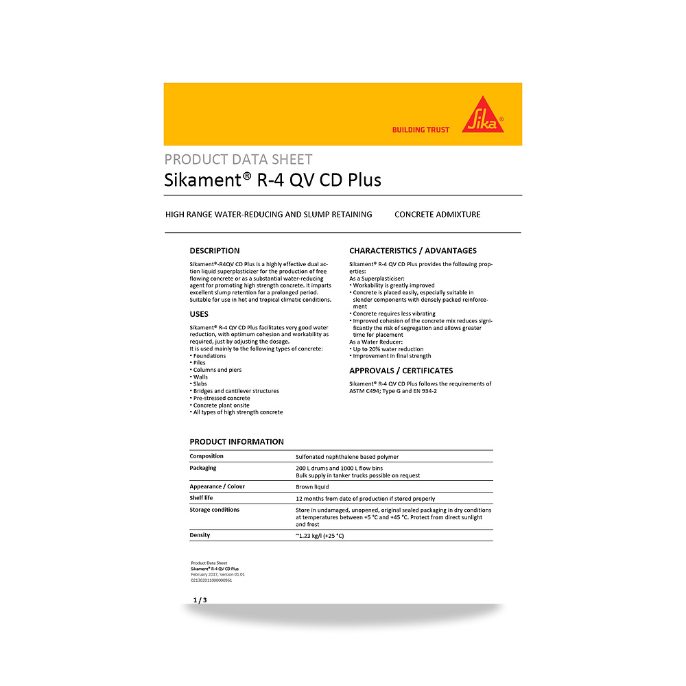 صورة منتج إضافة خرسانية لتحسين الخواص وتقليل المياه (Admixture) سيكا (Sika) موديل Sikament R-4 QV CD Plus - كود الصنف reemco-2027-1444453 - ماركة يباع من خلال reemco - توريد وتصوير حصري لشركة ريمكو القابضة السعودية
