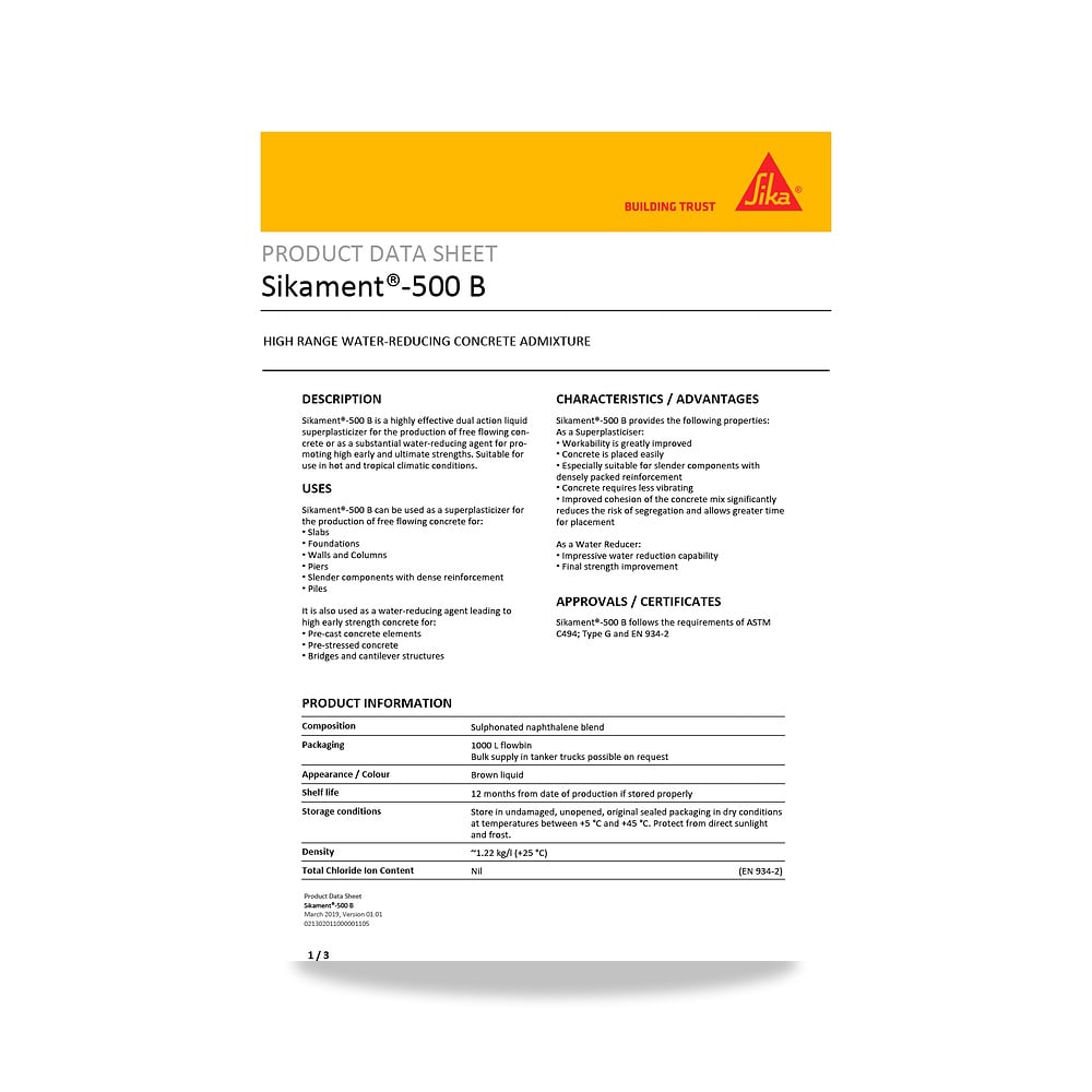 صورة منتج إضافة خرسانية لتحسين الخواص وتقليل المياه (Admixture) سيكا (Sika) موديل Sikament-500 B - كود الصنف reemco-2027-1444460 - ماركة يباع من خلال reemco - توريد وتصوير حصري لشركة ريمكو القابضة السعودية