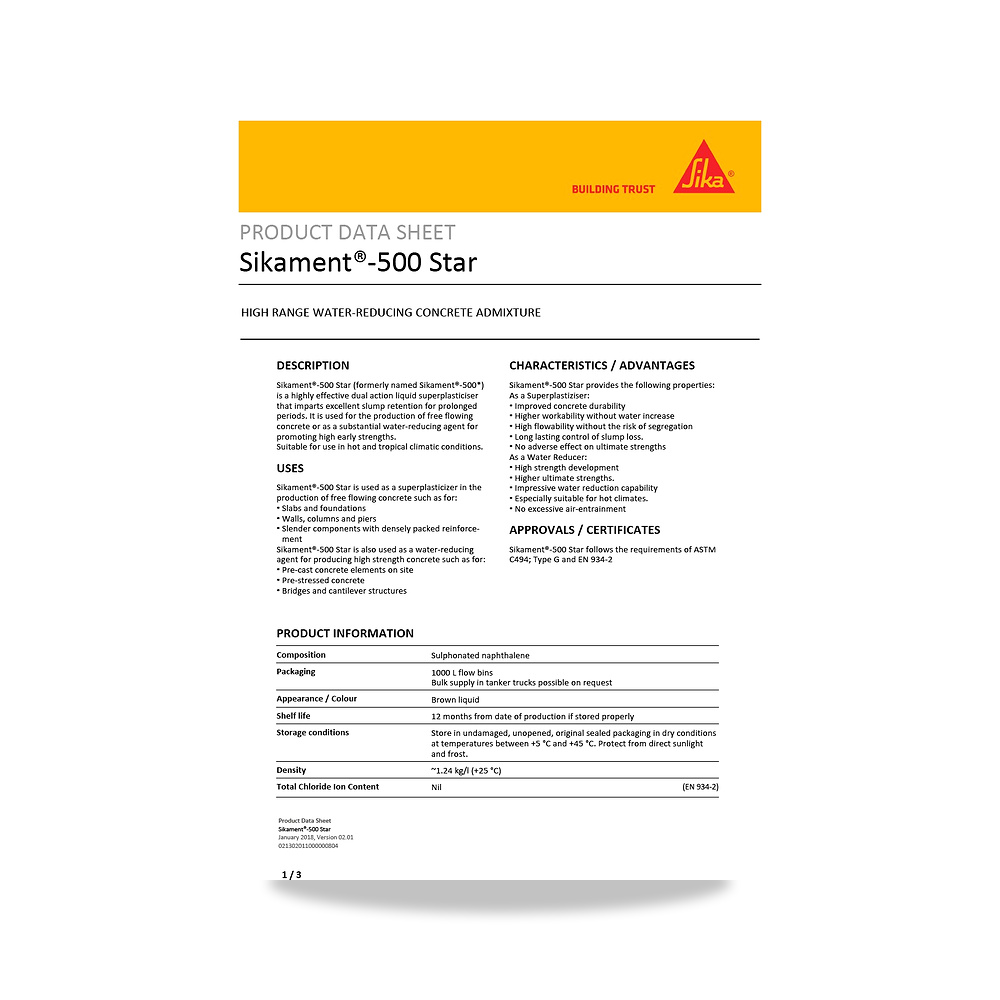 صورة منتج إضافة خرسانية لتحسين الخواص وتقليل المياه (Admixture) سيكا (Sika) موديل Sikament-500 Star - كود الصنف reemco-2027-1444466 - ماركة يباع من خلال reemco - توريد وتصوير حصري لشركة ريمكو القابضة السعودية
