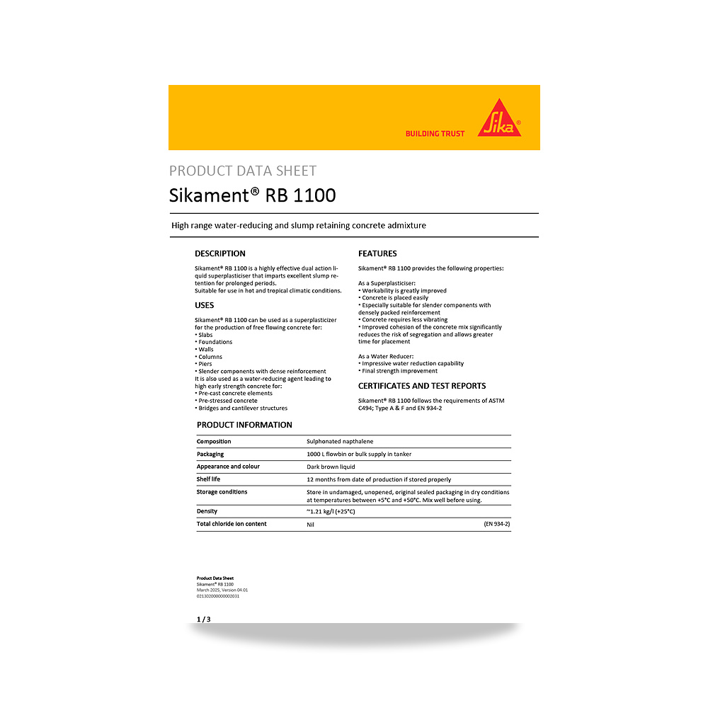 صورة منتج إضافة خرسانية لتحسين الخواص وتقليل المياه (Admixture) سيكا (Sika) موديل Sikament RB 1100 - كود الصنف reemco-2027-1444479 - ماركة يباع من خلال reemco - توريد وتصوير حصري لشركة ريمكو القابضة السعودية