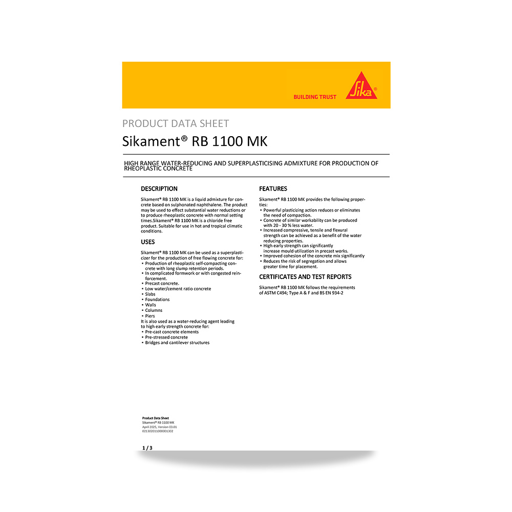 صورة منتج إضافة خرسانية لتحسين الخواص وتقليل المياه (Admixture) سيكا (Sika) موديل Sikament RB 1100 MK - كود الصنف reemco-2027-1444485 - ماركة يباع من خلال reemco - توريد وتصوير حصري لشركة ريمكو القابضة السعودية