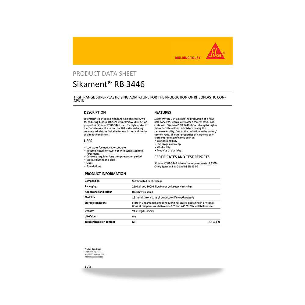 صورة منتج إضافة خرسانية لتحسين الخواص وتقليل المياه (Admixture) سيكا (Sika) موديل Sikament RB 3446 - كود الصنف reemco-2027-1444498 - ماركة يباع من خلال reemco - توريد وتصوير حصري لشركة ريمكو القابضة السعودية