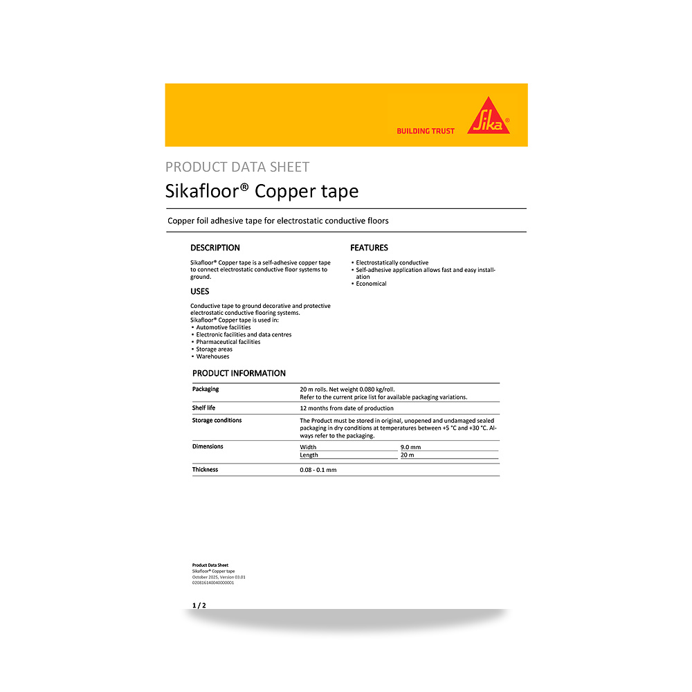 صورة منتج مونة وطلاء تقوية وتسوية الأرضيات الصناعية والخرسانية سيكا (Sika) موديل Sikafloor Copper tape - كود الصنف reemco-2027-1444523 - ماركة يباع من خلال reemco - توريد وتصوير حصري لشركة ريمكو القابضة السعودية