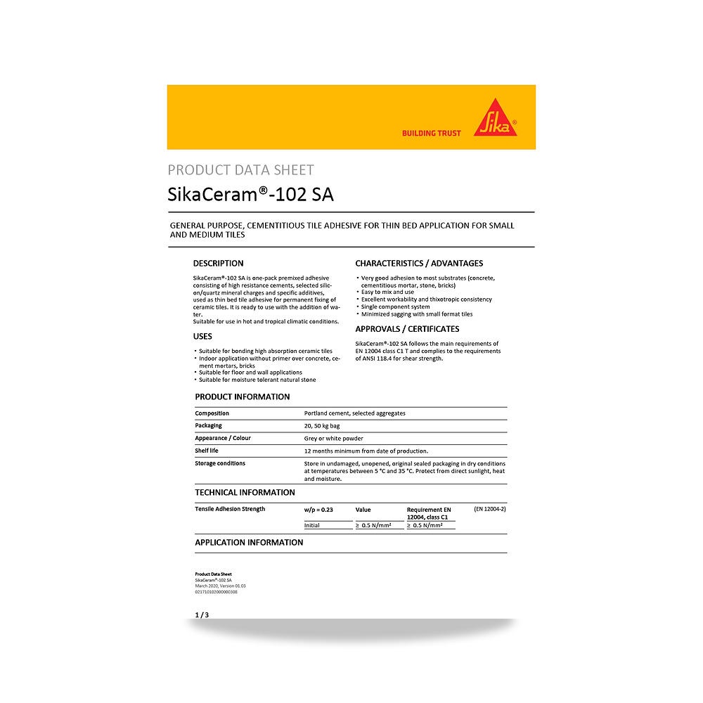صورة منتج غراء ولاصق بلاط وسيراميك وبورسلان سيكا (Sika) موديل SikaCeram-102 SA - كود الصنف reemco-2027-1444525 - ماركة يباع من خلال reemco - توريد وتصوير حصري لشركة ريمكو القابضة السعودية