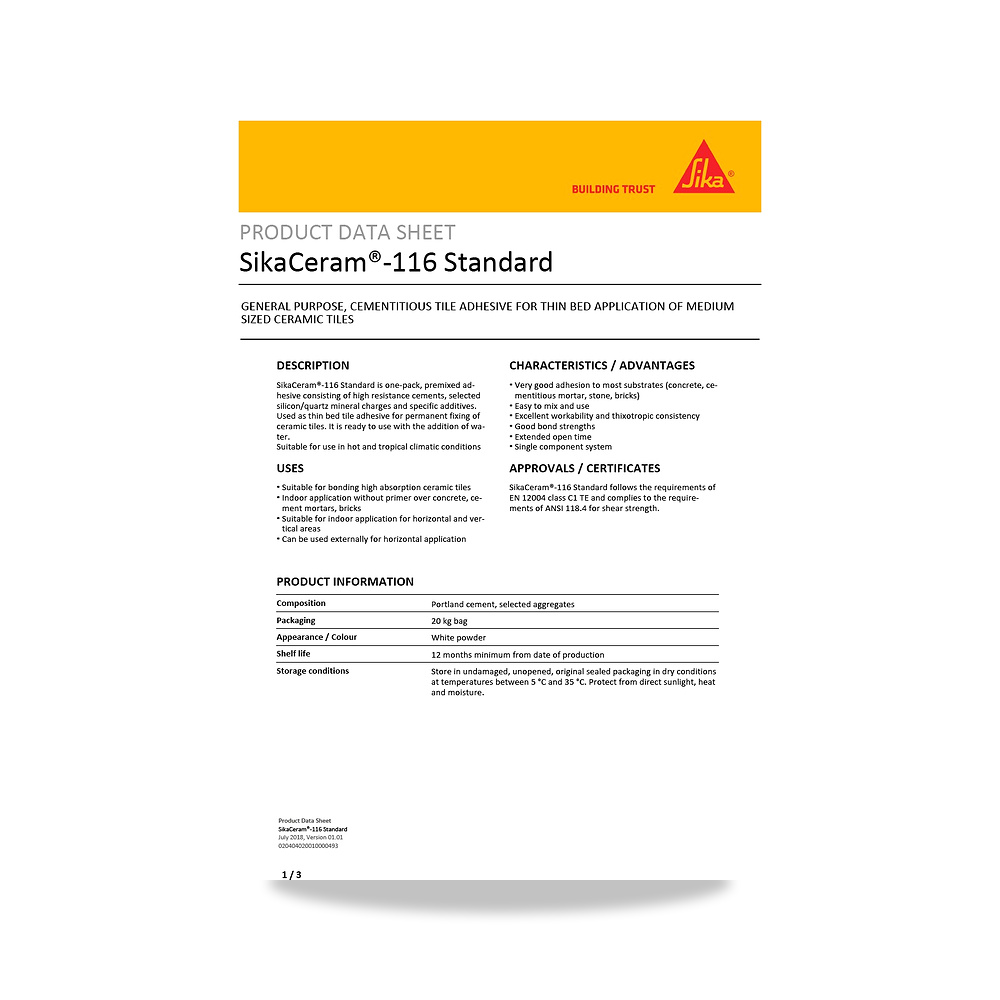 صورة منتج غراء ولاصق بلاط وسيراميك وبورسلان سيكا (Sika) موديل SikaCeram-116 Standard - كود الصنف reemco-2027-1444526 - ماركة يباع من خلال reemco - توريد وتصوير حصري لشركة ريمكو القابضة السعودية