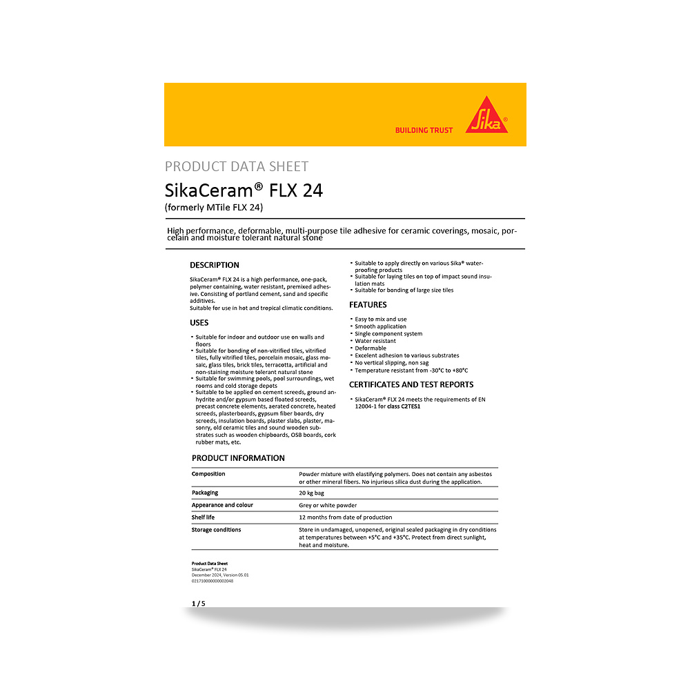 صورة منتج غراء ولاصق بلاط وسيراميك وبورسلان سيكا (Sika) موديل SikaCeram FLX 24 - كود الصنف reemco-2027-1444538 - ماركة يباع من خلال reemco - توريد وتصوير حصري لشركة ريمكو القابضة السعودية