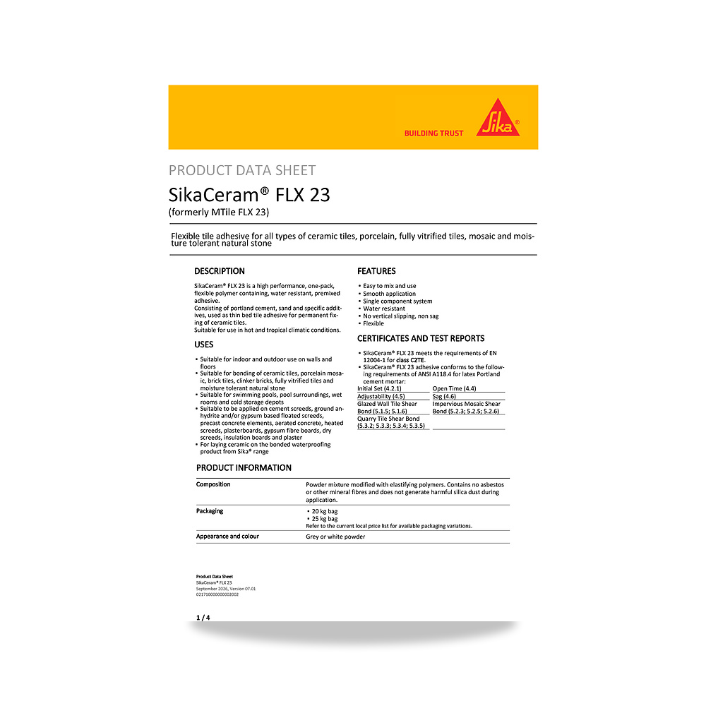 صورة منتج غراء ولاصق بلاط وسيراميك وبورسلان سيكا (Sika) موديل SikaCeram FLX 23 - كود الصنف reemco-2027-1444539 - ماركة يباع من خلال reemco - توريد وتصوير حصري لشركة ريمكو القابضة السعودية