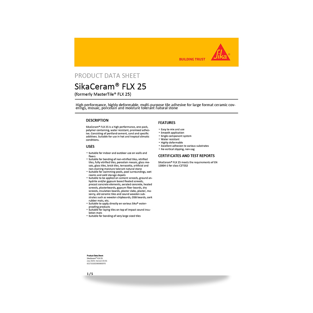 صورة منتج غراء ولاصق بلاط وسيراميك وبورسلان سيكا (Sika) موديل SikaCeram FLX 25 - كود الصنف reemco-2027-1444550 - ماركة يباع من خلال reemco - توريد وتصوير حصري لشركة ريمكو القابضة السعودية