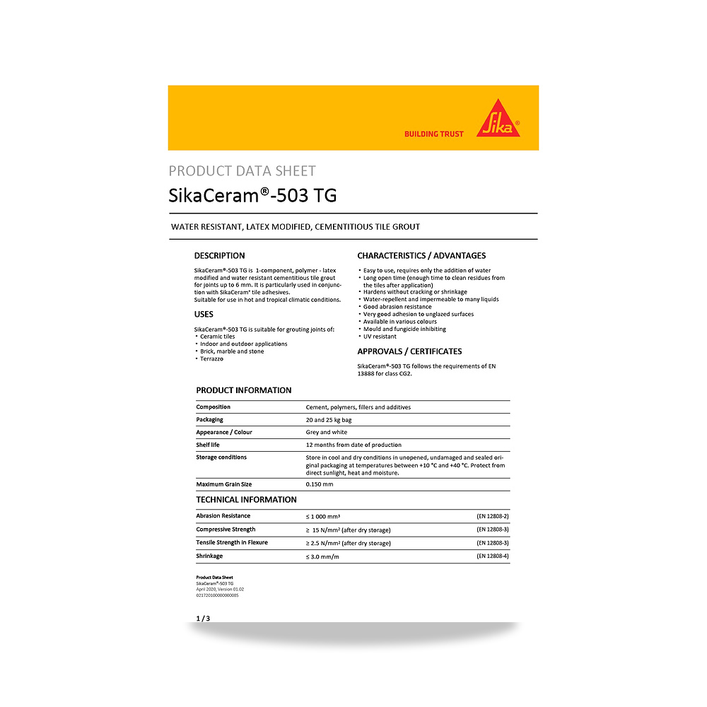 صورة منتج غراء ولاصق بلاط وسيراميك وبورسلان سيكا (Sika) موديل SikaCeram-503 TG - كود الصنف reemco-2027-1444556 - ماركة يباع من خلال reemco - توريد وتصوير حصري لشركة ريمكو القابضة السعودية