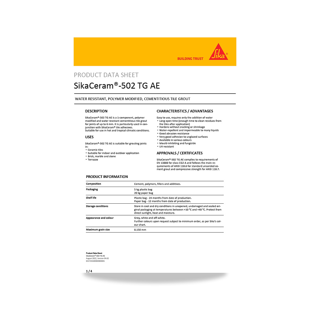 صورة منتج غراء ولاصق بلاط وسيراميك وبورسلان سيكا (Sika) موديل SikaCeram-502 TG AE - كود الصنف reemco-2027-1444558 - ماركة يباع من خلال reemco - توريد وتصوير حصري لشركة ريمكو القابضة السعودية