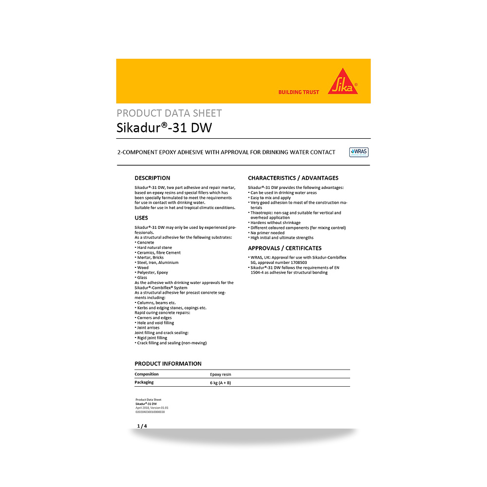 صورة منتج مونة ومركب إصلاح وترميم الخرسانة الإنشائية سيكا (Sika) موديل Sikadur-31 DW - كود الصنف reemco-2027-1444569 - ماركة يباع من خلال reemco - توريد وتصوير حصري لشركة ريمكو القابضة السعودية