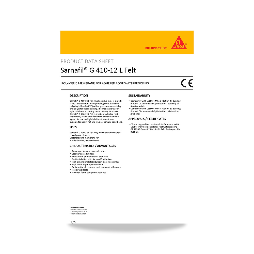 صورة منتج مسامير وبراغي وفيشر وخوابير سيكا (Sika) موديل Sarnafil G 410-12 L Felt - كود الصنف reemco-2027-1444590 - ماركة يباع من خلال reemco - توريد وتصوير حصري لشركة ريمكو القابضة السعودية