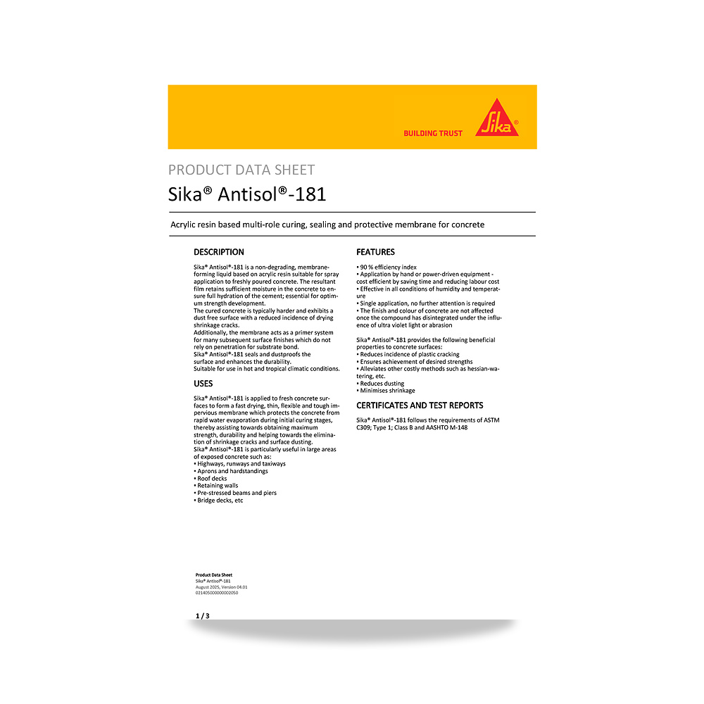 صورة منتج مركب معالجة وحماية الخرسانة الطازجة (Curing Compound) سيكا (Sika) موديل Sika Antisol-181 - كود الصنف reemco-2027-1444595 - ماركة يباع من خلال reemco - توريد وتصوير حصري لشركة ريمكو القابضة السعودية