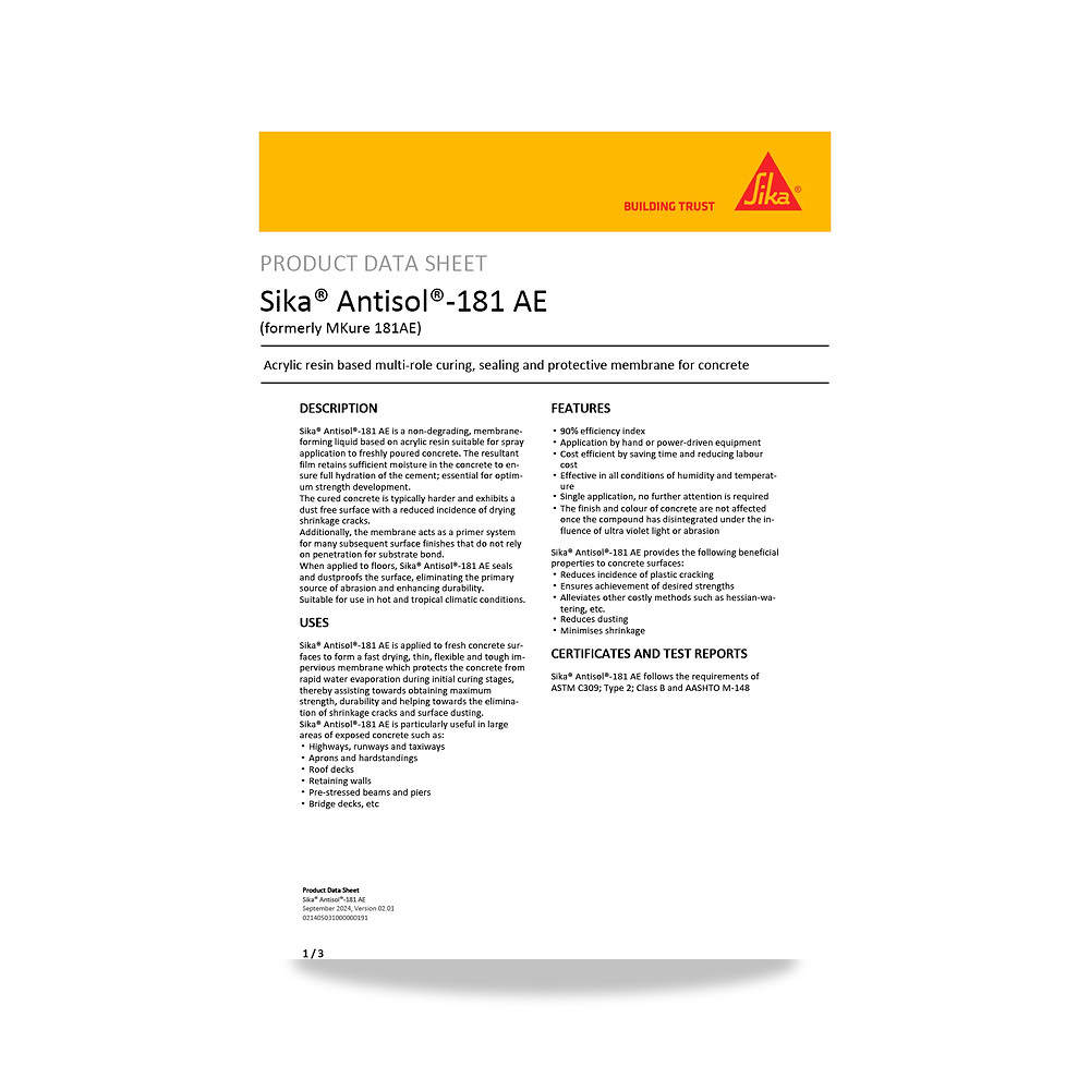 صورة منتج مركب معالجة وحماية الخرسانة الطازجة (Curing Compound) سيكا (Sika) موديل Sika Antisol-181 AE - كود الصنف reemco-2027-1444596 - ماركة يباع من خلال reemco - توريد وتصوير حصري لشركة ريمكو القابضة السعودية
