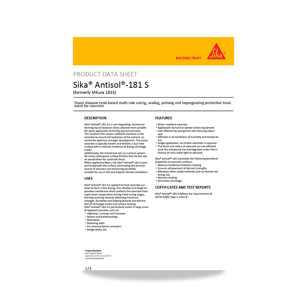 صورة منتج مركب معالجة وحماية الخرسانة الطازجة (Curing Compound) سيكا (Sika) موديل Sika Antisol-181 S - كود الصنف reemco-2027-1444597 - ماركة يباع من خلال reemco - توريد وتصوير حصري لشركة ريمكو القابضة السعودية