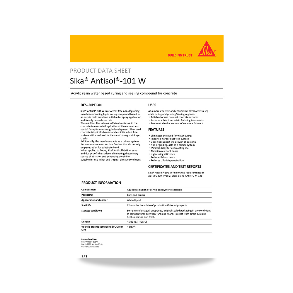 صورة منتج مركب معالجة وحماية الخرسانة الطازجة (Curing Compound) سيكا (Sika) موديل Sika Antisol-101 W - كود الصنف reemco-2027-1444598 - ماركة يباع من خلال reemco - توريد وتصوير حصري لشركة ريمكو القابضة السعودية