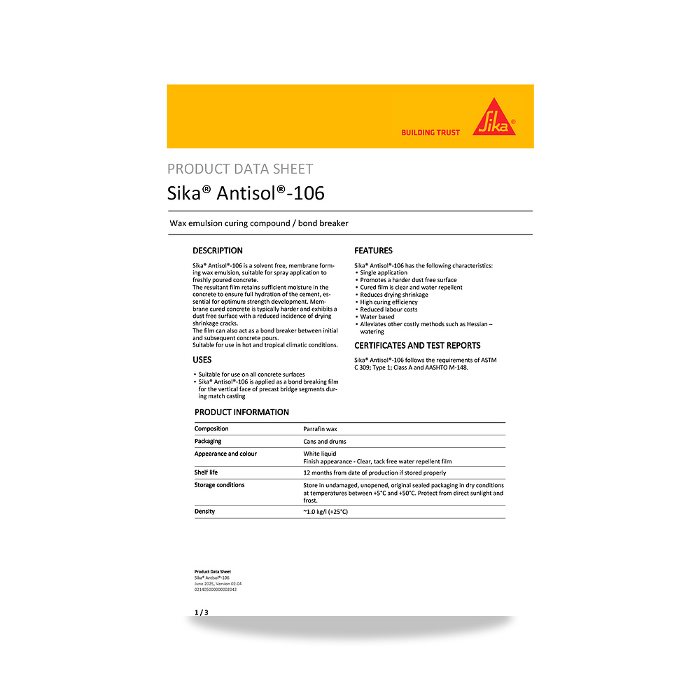 صورة منتج مركب معالجة وحماية الخرسانة الطازجة (Curing Compound) سيكا (Sika) موديل Sika Antisol-106 - كود الصنف reemco-2027-1444600 - ماركة يباع من خلال reemco - توريد وتصوير حصري لشركة ريمكو القابضة السعودية