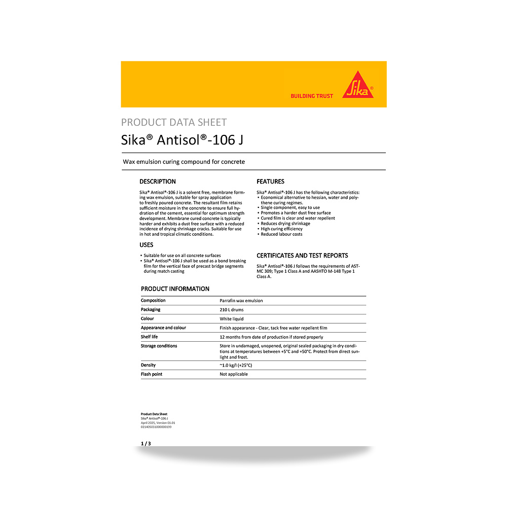صورة منتج مركب معالجة وحماية الخرسانة الطازجة (Curing Compound) سيكا (Sika) موديل Sika Antisol-106 J - كود الصنف reemco-2027-1444604 - ماركة يباع من خلال reemco - توريد وتصوير حصري لشركة ريمكو القابضة السعودية