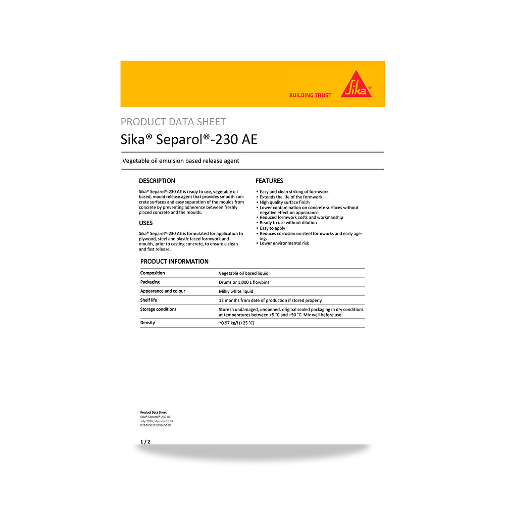 صورة منتج مسامير وبراغي وفيشر وخوابير سيكا (Sika) موديل Sika Separol-230 AE - كود الصنف reemco-2027-1444605 - ماركة يباع من خلال reemco - توريد وتصوير حصري لشركة ريمكو القابضة السعودية