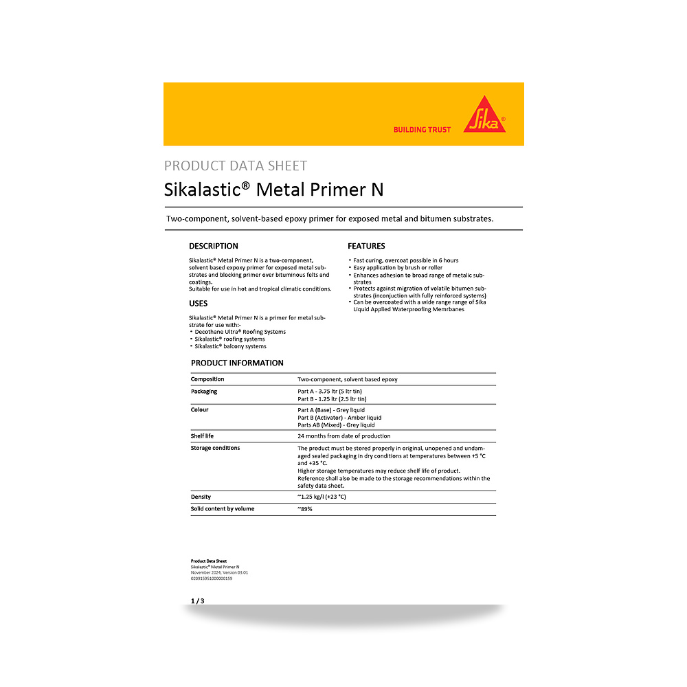 صورة منتج عازل مائي وحماية للأسطح والخرسانة والأساسات سيكا (Sika) موديل Sikalastic Metal Primer N - كود الصنف reemco-2027-1444625 - ماركة يباع من خلال reemco - توريد وتصوير حصري لشركة ريمكو القابضة السعودية