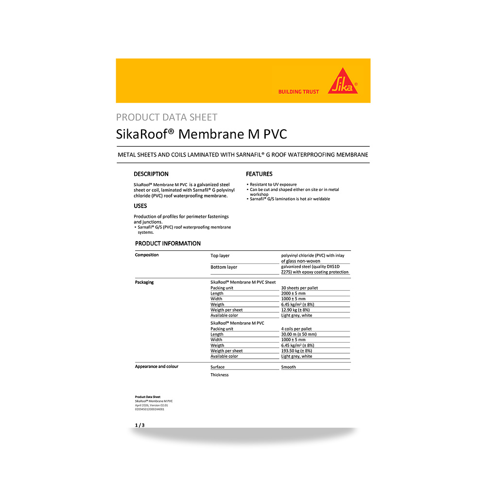 صورة منتج مسامير وبراغي وفيشر وخوابير سيكا (Sika) موديل SikaRoof Membrane M PVC - كود الصنف reemco-2027-1444629 - ماركة يباع من خلال reemco - توريد وتصوير حصري لشركة ريمكو القابضة السعودية