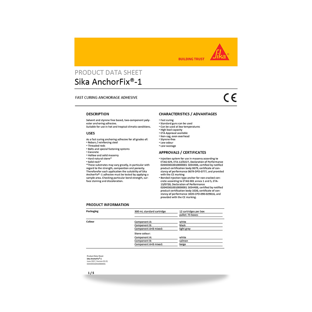 صورة منتج مادة ربط وتثبيت كيميائي وإيبوكسي للخرسانة سيكا (Sika) موديل Sika AnchorFix-1 - كود الصنف reemco-2027-1444630 - ماركة يباع من خلال reemco - توريد وتصوير حصري لشركة ريمكو القابضة السعودية