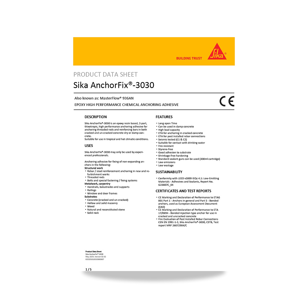 صورة منتج مادة ربط وتثبيت كيميائي وإيبوكسي للخرسانة سيكا (Sika) موديل Sika AnchorFix-3030 - كود الصنف reemco-2027-1444634 - ماركة يباع من خلال reemco - توريد وتصوير حصري لشركة ريمكو القابضة السعودية