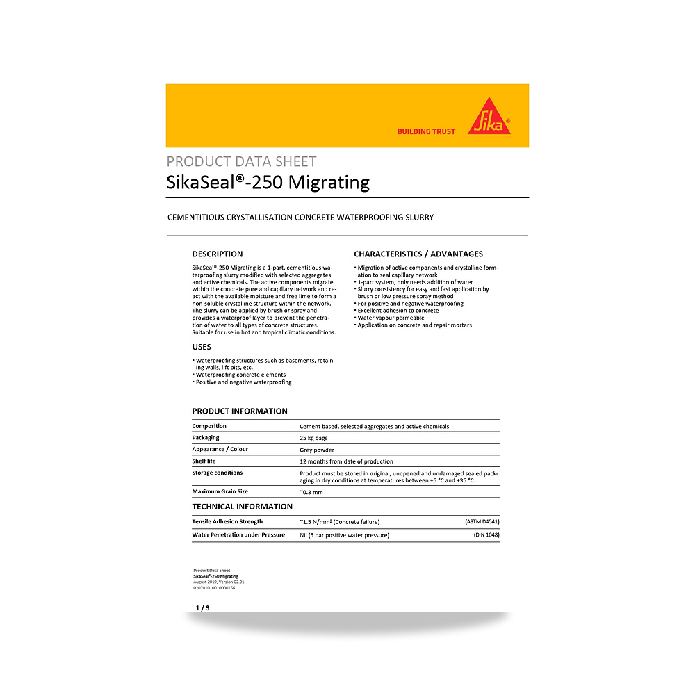 صورة منتج عازل مائي وحماية للأسطح والخرسانة والأساسات سيكا (Sika) موديل SikaSeal-250 Migrating - كود الصنف reemco-2027-1444638 - ماركة يباع من خلال reemco - توريد وتصوير حصري لشركة ريمكو القابضة السعودية