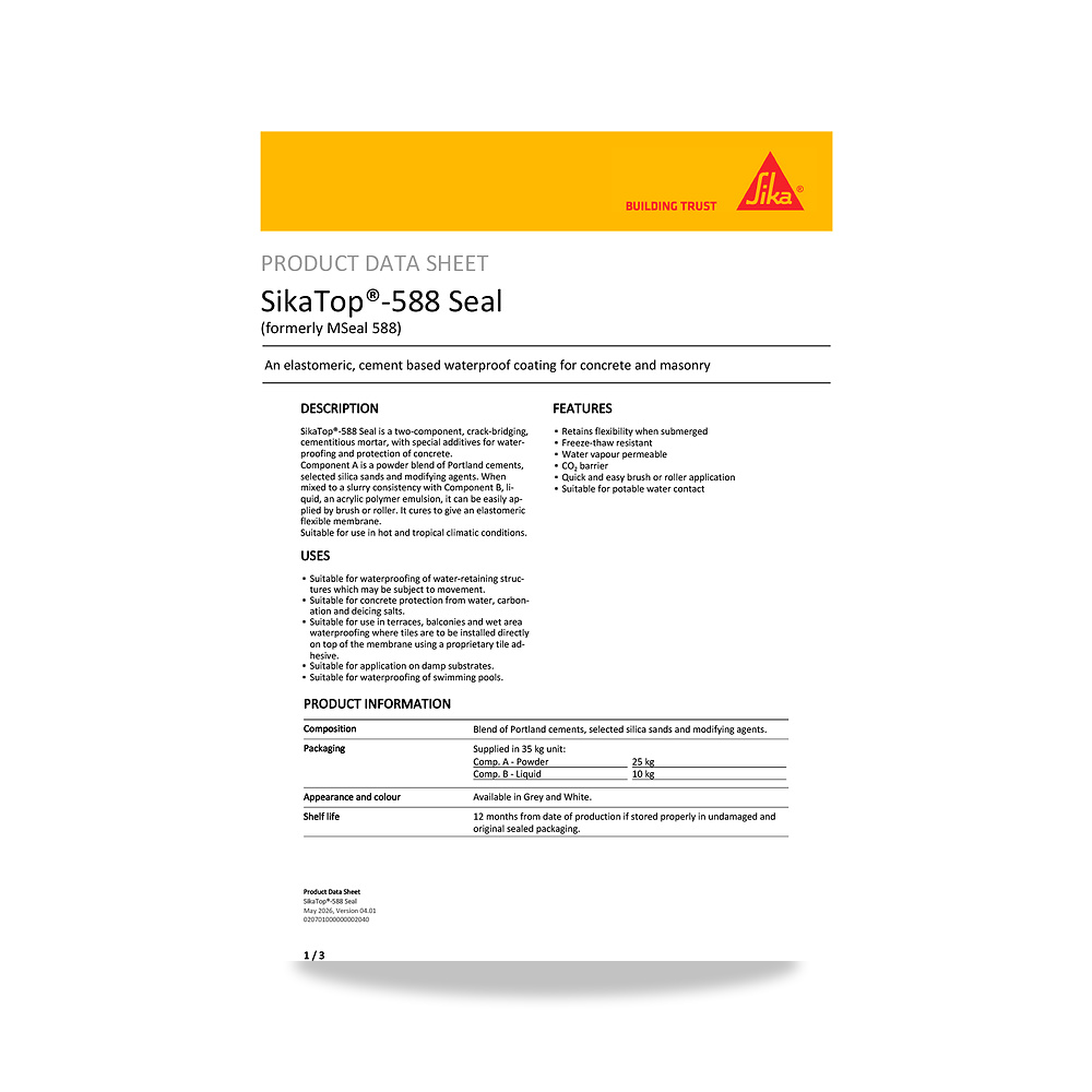 صورة منتج مونة ومركب إصلاح وترميم الخرسانة الإنشائية سيكا (Sika) موديل SikaTop-588 Seal - كود الصنف reemco-2027-1444641 - ماركة يباع من خلال reemco - توريد وتصوير حصري لشركة ريمكو القابضة السعودية