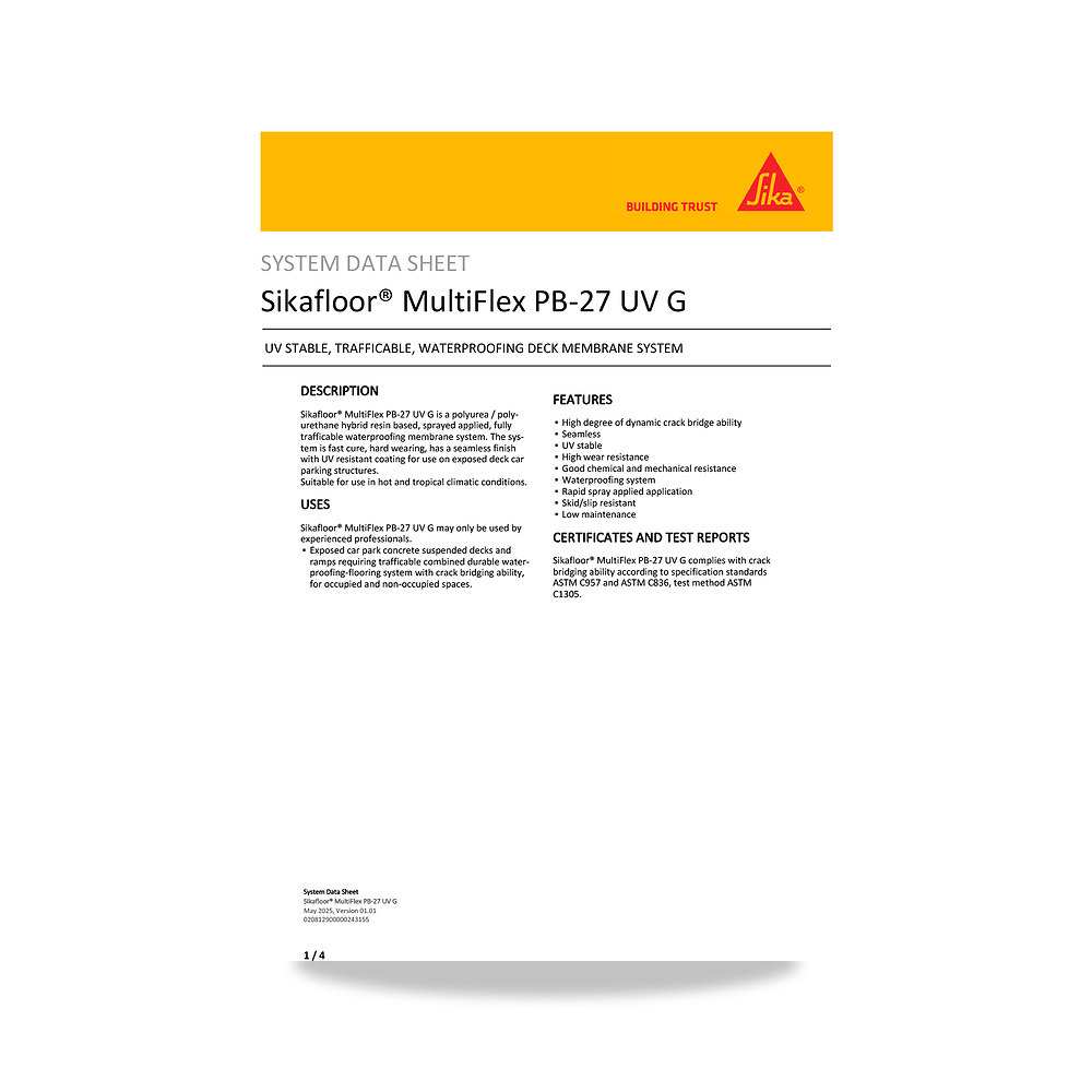 صورة منتج مونة وطلاء تقوية وتسوية الأرضيات الصناعية والخرسانية سيكا (Sika) موديل Sikafloor MultiFlex PB-27 UV G - كود الصنف reemco-2027-1444672 - ماركة يباع من خلال reemco - توريد وتصوير حصري لشركة ريمكو القابضة السعودية
