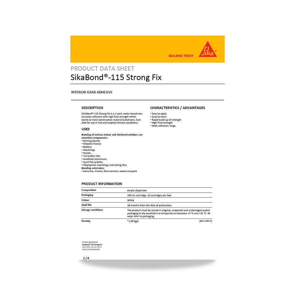 صورة منتج مادة ربط وتثبيت كيميائي وإيبوكسي للخرسانة سيكا (Sika) موديل SikaBond-115 Strong Fix - كود الصنف reemco-2027-1444687 - ماركة يباع من خلال reemco - توريد وتصوير حصري لشركة ريمكو القابضة السعودية