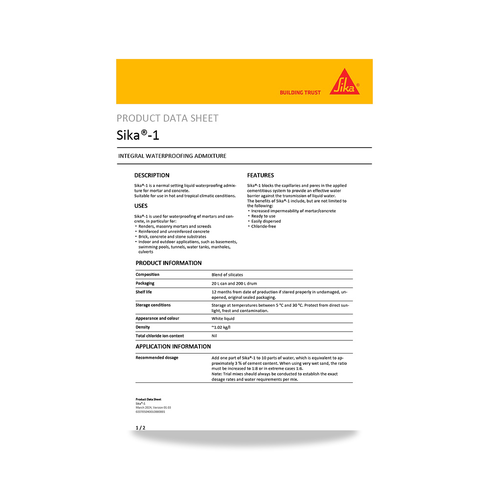 صورة منتج عازل مائي وحماية للأسطح والخرسانة والأساسات سيكا (Sika) موديل Sika-1 - كود الصنف reemco-2027-1444689 - ماركة يباع من خلال reemco - توريد وتصوير حصري لشركة ريمكو القابضة السعودية