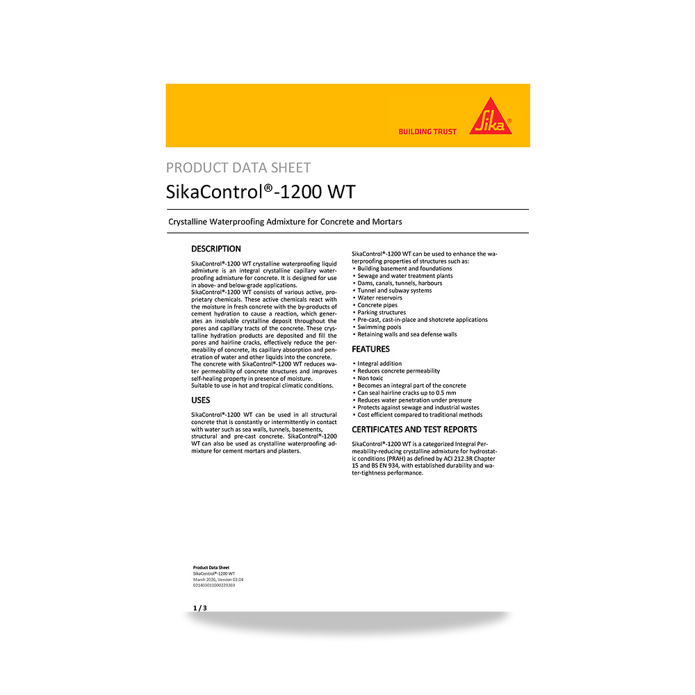 صورة منتج عازل مائي وحماية للأسطح والخرسانة والأساسات سيكا (Sika) موديل SikaControl-1200 WT - كود الصنف reemco-2027-1444697 - ماركة يباع من خلال reemco - توريد وتصوير حصري لشركة ريمكو القابضة السعودية