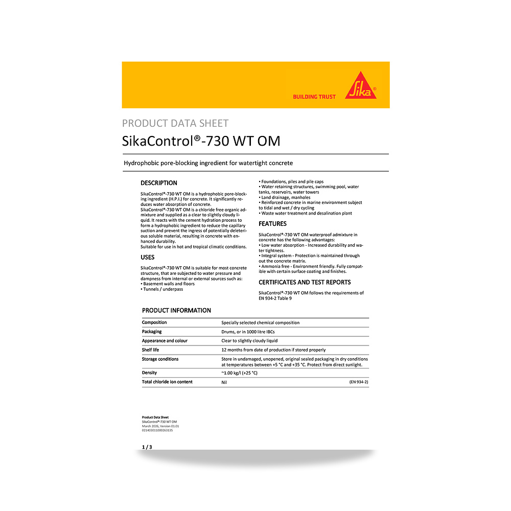 صورة منتج عازل مائي وحماية للأسطح والخرسانة والأساسات سيكا (Sika) موديل SikaControl-730 WT OM - كود الصنف reemco-2027-1444699 - ماركة يباع من خلال reemco - توريد وتصوير حصري لشركة ريمكو القابضة السعودية