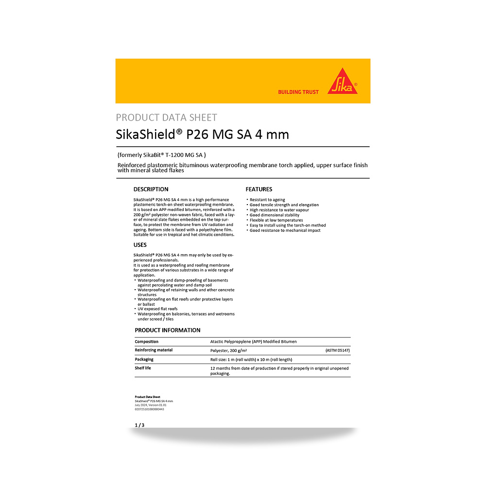 صورة منتج عازل مائي وحماية للأسطح والخرسانة والأساسات سيكا (Sika) موديل SikaShield P26 MG SA 4 mm - كود الصنف reemco-2027-1444707 - ماركة يباع من خلال reemco - توريد وتصوير حصري لشركة ريمكو القابضة السعودية
