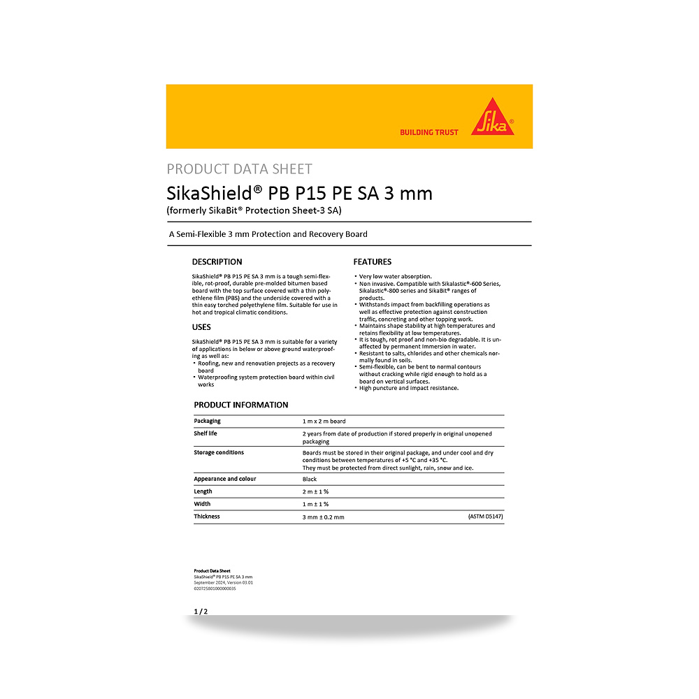 صورة منتج عازل مائي وحماية للأسطح والخرسانة والأساسات سيكا (Sika) موديل SikaShield PB P15 PE SA 3 mm - كود الصنف reemco-2027-1444715 - ماركة يباع من خلال reemco - توريد وتصوير حصري لشركة ريمكو القابضة السعودية