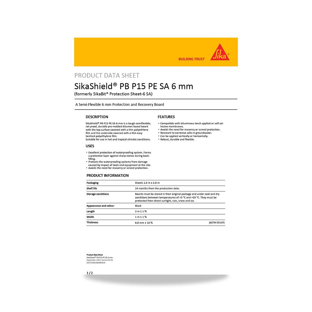 صورة منتج عازل مائي وحماية للأسطح والخرسانة والأساسات سيكا (Sika) موديل SikaShield PB P15 PE SA 6 mm - كود الصنف reemco-2027-1444716 - ماركة يباع من خلال reemco - توريد وتصوير حصري لشركة ريمكو القابضة السعودية