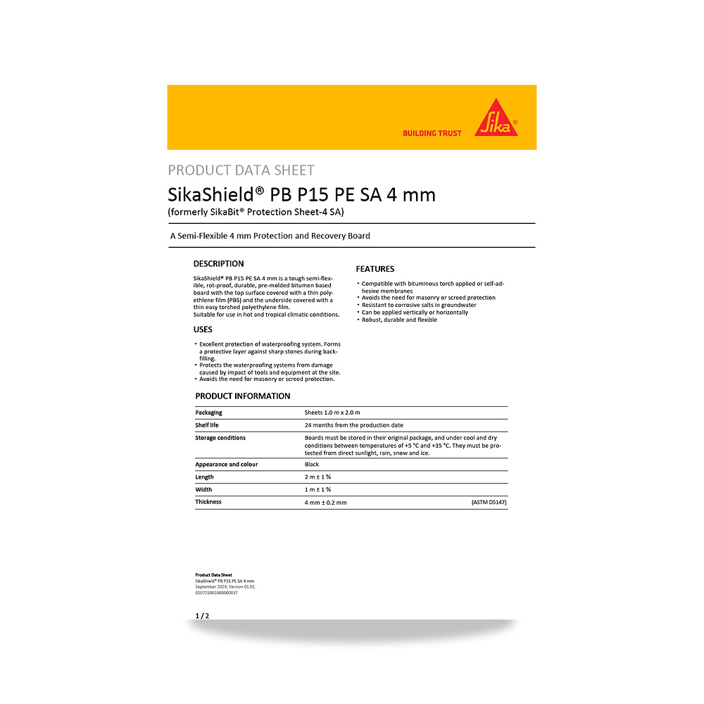 صورة منتج عازل مائي وحماية للأسطح والخرسانة والأساسات سيكا (Sika) موديل SikaShield PB P15 PE SA 4 mm - كود الصنف reemco-2027-1444717 - ماركة يباع من خلال reemco - توريد وتصوير حصري لشركة ريمكو القابضة السعودية