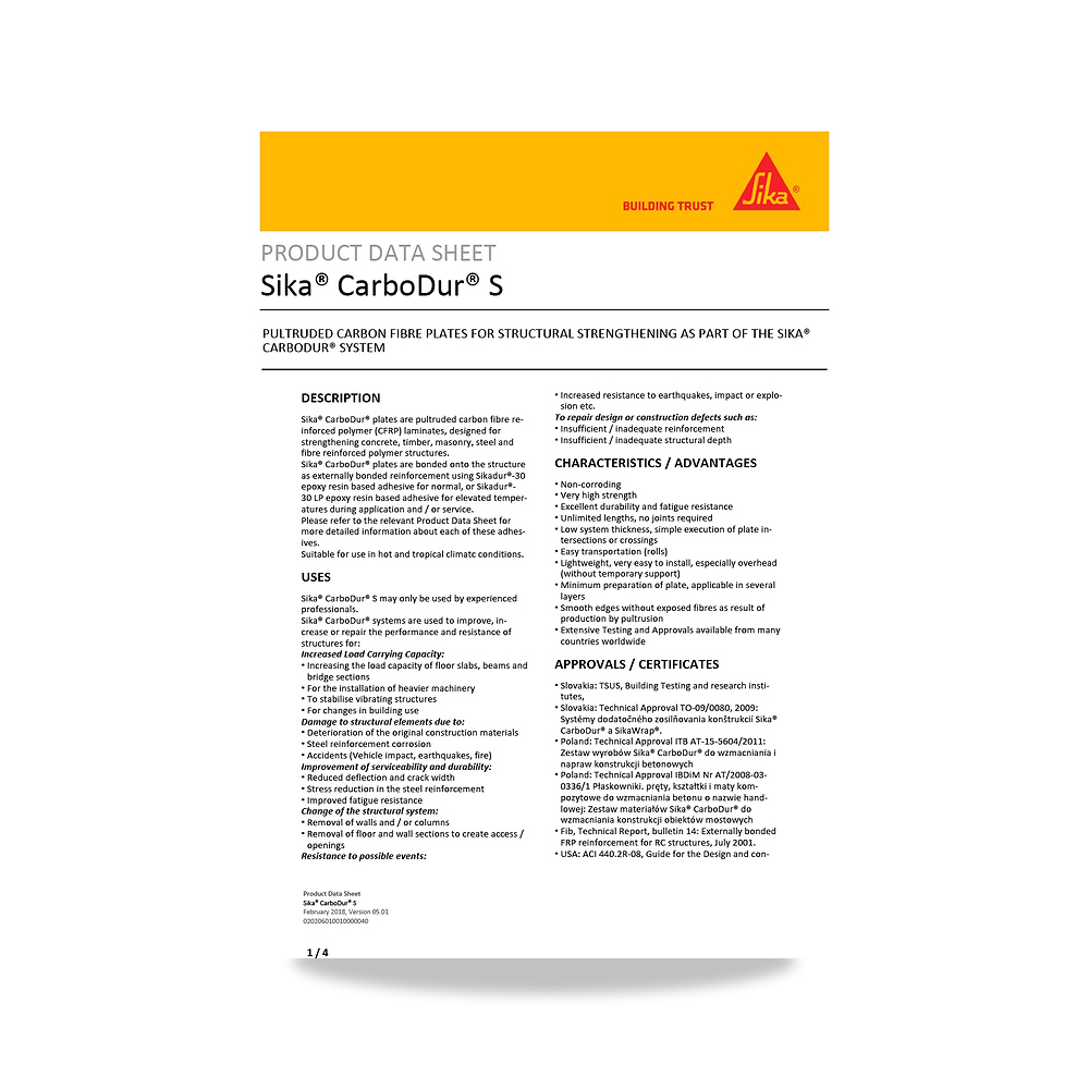 صورة منتج مسامير وبراغي وفيشر وخوابير سيكا (Sika) موديل Sika CarboDur S - كود الصنف reemco-2027-1444721 - ماركة يباع من خلال reemco - توريد وتصوير حصري لشركة ريمكو القابضة السعودية