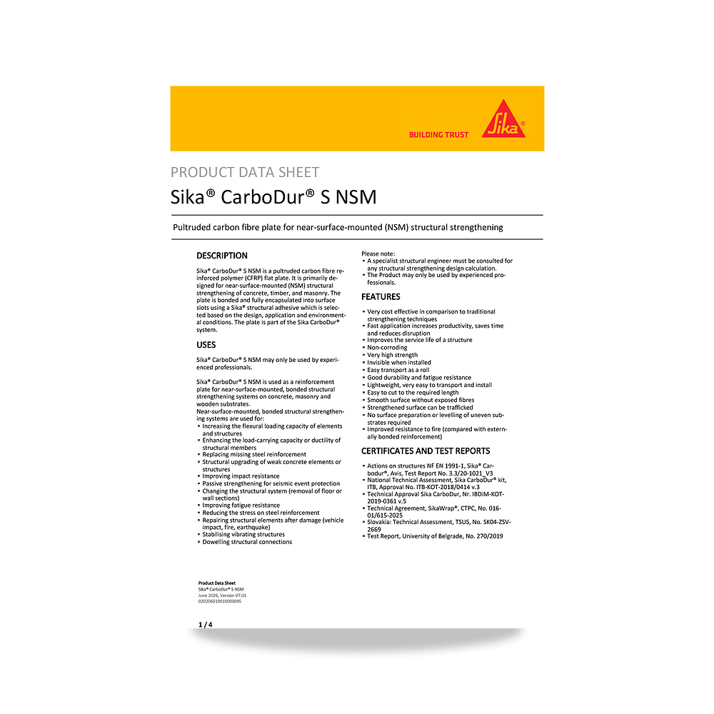 صورة منتج مسامير وبراغي وفيشر وخوابير سيكا (Sika) موديل Sika CarboDur S NSM - كود الصنف reemco-2027-1444722 - ماركة يباع من خلال reemco - توريد وتصوير حصري لشركة ريمكو القابضة السعودية