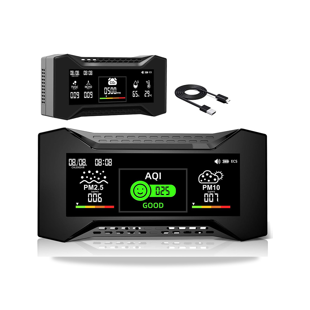 صورة منتج جهاز مراقبة جودة الهواء CF-20 10 في 1 عالي الدقة PM2.5 PM10 CO2 HCHO TVOC مع 6 مؤشرات بصرية ايه كيو اي، شاشة - كود الصنف reemco-2027-1474627 - ماركة يباع من خلال reemco - توريد وتصوير حصري لشركة ريمكو القابضة السعودية