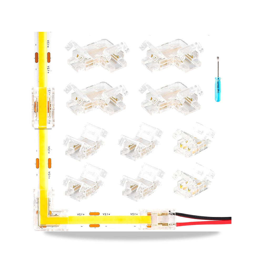 صورة منتج موصلات شريط LED، 10 قطع من LED سي او بي بدبوسين 8 ملم، شفافة بدون فجوات – 2 × سلك الى شريط، 4 × الى 4 × - كود الصنف reemco-2027-1481677 - ماركة يباع من خلال reemco - توريد وتصوير حصري لشركة ريمكو القابضة السعودية