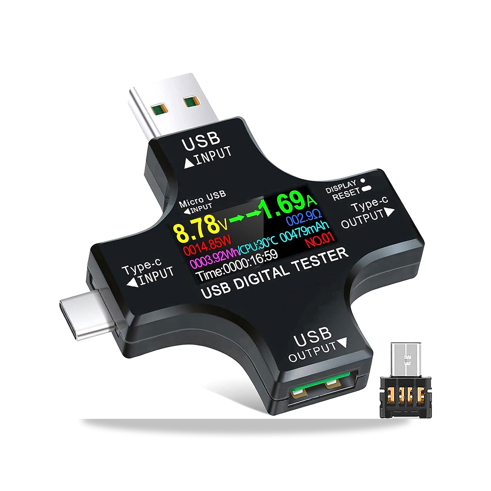 صورة منتج جهاز قياس طاقة USB C، اختبار 2 في 1 بمنفذ USB نوع سي بشاشة ملونة IPS رقمي متعدد، مقياس جهد كهربائي USB C - كود الصنف reemco-2027-1495776 - ماركة يباع من خلال reemco - توريد وتصوير حصري لشركة ريمكو القابضة السعودية