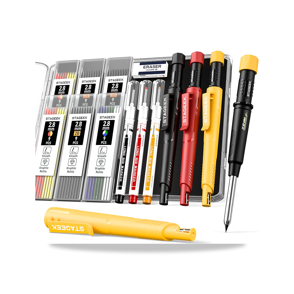 صورة منتج ستاجيك اقلام رصاص نجارة ميكانيكية 2.8 ملم مع مبراة، عبوة من 3 قطع STAGEEK – اللون Red+Black+Yellow – لون الحبر Multicolor - كود الصنف reemco-2027-1496401 - ماركة يباع من خلال reemco - توريد وتصوير حصري لشركة ريمكو القابضة السعودية
