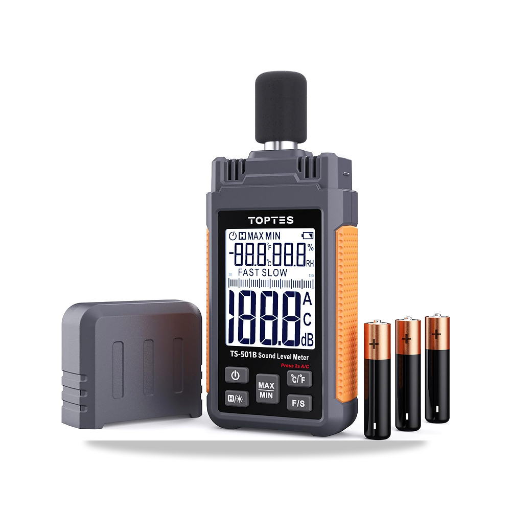 صورة منتج جهاز قياس الصوت TS-501B بشاشة LCD وإضاءة خ2.24 بوصة من توب تيس، مقياس الحرارة والرطوبة ومرجح لمكيف الهواء - كود الصنف reemco-2027-1496436 - ماركة يباع من خلال reemco - توريد وتصوير حصري لشركة ريمكو القابضة السعودية